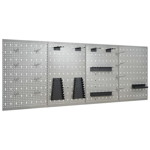 vidaXL Metal Pegboard Wall Panels for Tools - 4 Pcs Set, Steel Tool Holder for Workbench, Garage Storage, 15.7"x22.8" - Gray