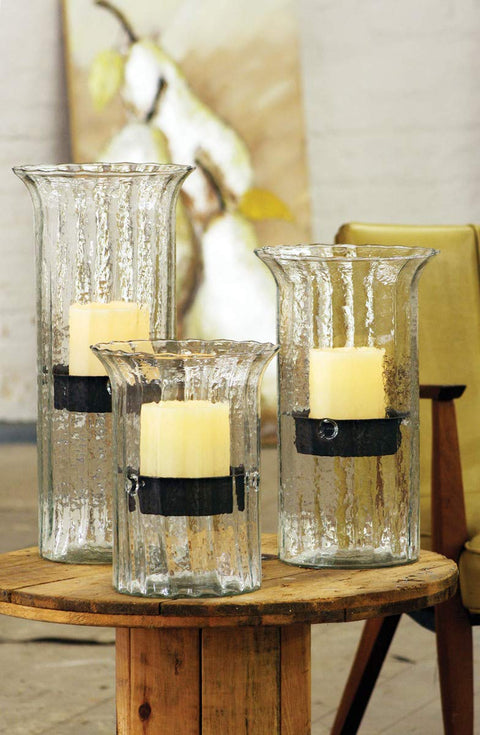 Kalalou Large Ribbed Glass Candle Cylinder, One Size, Brown
