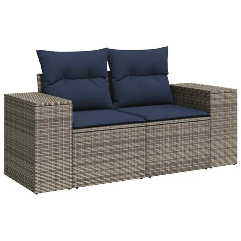 vidaXL Patio Sofa with Cushions 2-Seater, Storage Loveseat Patio Furniture, Outdoor Sectional Sofa for Balcony Deck Garden, Gray Poly Rattan