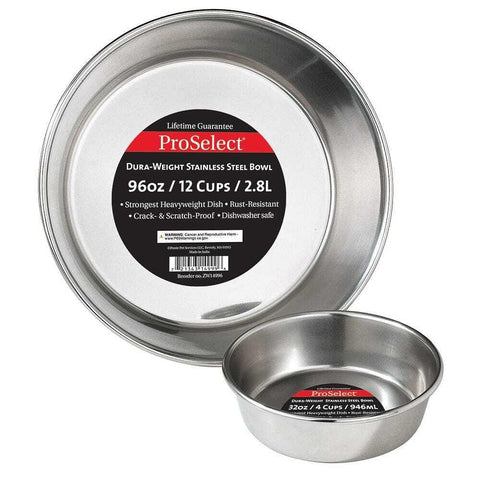 ProSelect Dura-Weight Stainless Steel Dishes — Durable Dishes for Dog and Cat Food, 2-Quart