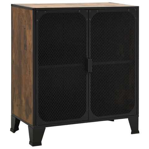 vidaXL ic Brown Storage Cabinet - Strong Metal and MDF Construction, Double Mesh Doors, Easy to Clean, Ample Space for Books, DVDs and More, Ideal for Living Room or Bedroom