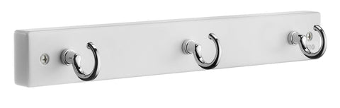 BX1013 - WHITE HOOK RACK WITH 3 POLISHED CHROME LOOP HOOKS