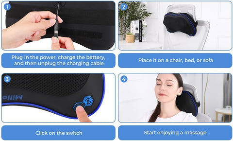 REATHLETE Millow Cordless Massage Pillow with Adjustable Heat – Shiatsu Back and Neck Support Pillow Deep Tissue Electric Massage– Ideal for Home, Car, Chair Office, and Travel Relaxation