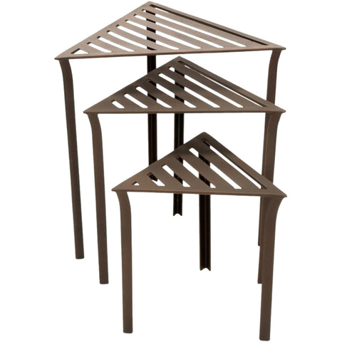 Oakestry 120-0052 Triangular Nesting Tables Set of 3, Wrought Iron Plant Stands & Side Tables, Roman Bronze Powder Coat Finish