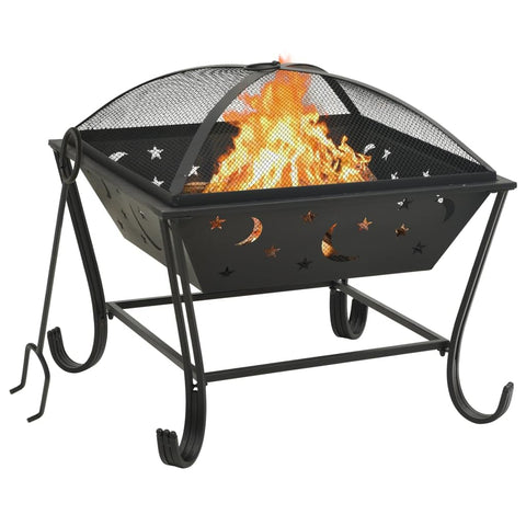 vidaXL Fire Pit, Firepit for Outdoor Patio Backyard Garden Deck, Fireplace with Poker, Firebowl for Camping Picnic BBQ Wood Burning, XXL Steel