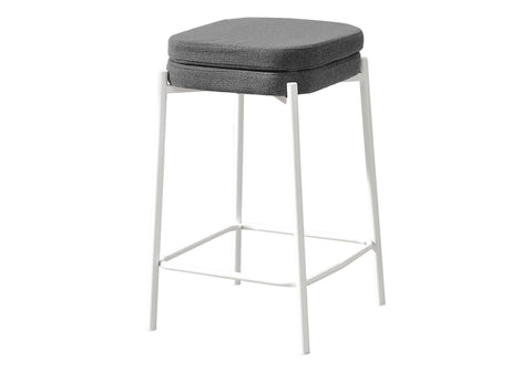 Monarch Specialties I 2227 Barstool, Counter Height, Set of 2, Kitchen, Grey Fabric, White Metal, Contemporary, Modern