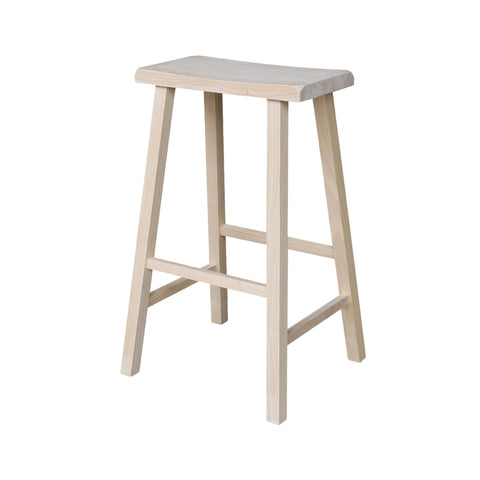 IC International Concepts, Saddle Seat Stool-29"H, Solid/Real Wood, Sturdy Parawood, Kitchen/Dining/Bar/Lounge, 15.9"D x 17.9"W x 28.9"H, 225 lbs capacity, DIY, Paint/Stain Ready, Unfinished