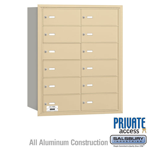 Salsbury Industries 3612SRP 4B Plus Horizontal Mailbox, 12 B Doors, Rear Loading, Private Access, Sandstone