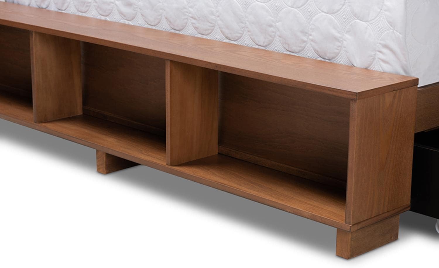 Baxton Studio Arthur Modern Rustic Ash Walnut Brown Finished Wood Queen Size Platform Bed with Built-in Shelves