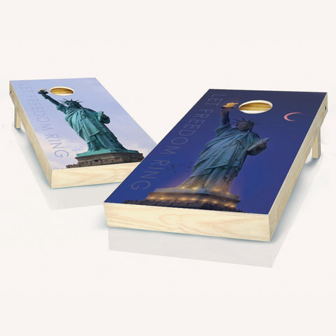 Skip's Garage Let Freedom Ring Cornhole Set - 2x4 Boards (All Weather Bags) - Include Case + Hole + Edge Lights