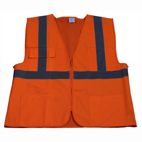 Petra Roc OV2-FSMB-S/M ANSI Class 2 Front Mesh 4 Pockets Zipper Closure Safety Vest, Small/Medium, Orange Solid