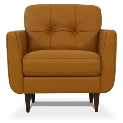 Oakestry Radwan Tufted Leather Accent Chair Caramel Upholstered Durable Comfortable Stylish Modern Mid Century Living Room Office Lounge Premium Home Décor Statement Seating Contemporary Design Chair