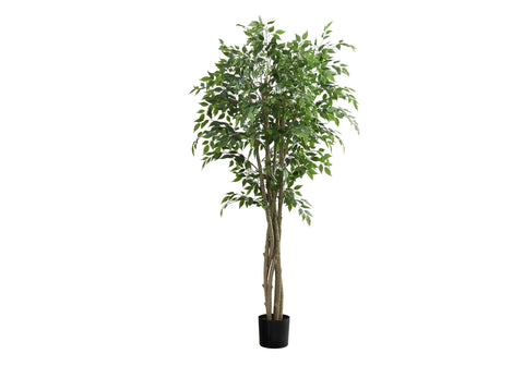 Monarch Specialties I 9549 Artificial Plant, 79" Tall, Ficus Tree, Floor, Real Touch, Potted, Green Leaves, Black Pot