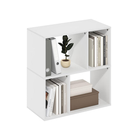 Furinno DALY Book Shelf, 4-Cube Bookshelf, Cube Storage Organizer Bookcase with Irregular Compartments, 11.7 x 23.6 x 24.7, for Living Room, Bedroom, Home Office, White