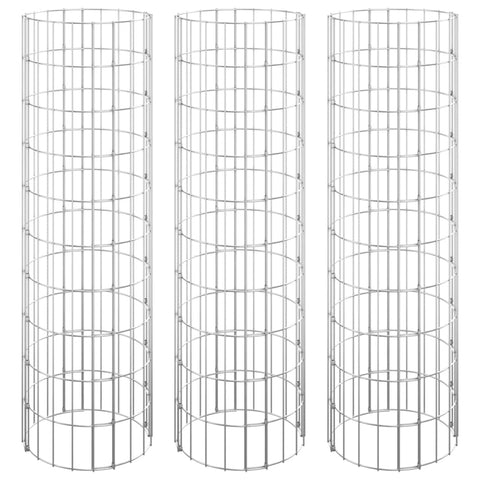 vidaXL Round Gabion Raised Beds in Silver, Set of 3, Galvanized Steel Construction, Rustproof and Weather-Resistant, for Garden and Patio Decor