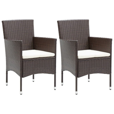 vidaXL - 2X Patio Dining Chairs - Poly Rattan - Brown - Outdoor Garden Furniture with Cushions - Ergonomic Design and Weather Resistant