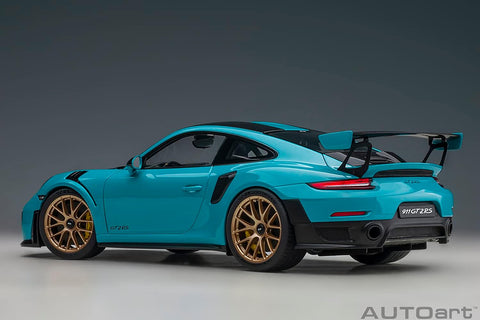 Autoart Porsche 911 (991.2) GT2 RS Weissach Package Miami Blue with Carbon Stripes 1/18 Model Car