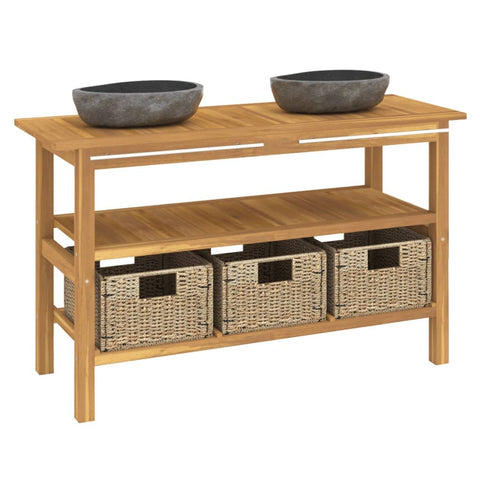 vidaXL Vanity Cabinet with Sink Teak Wood, Black Teak Wood Large