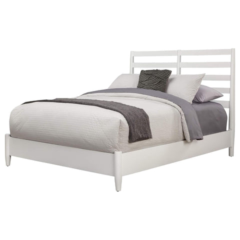 Oakestry Flynn Full Platform Bed White Modern Minimalist Design Solid Wood Frame No Box Spring Needed Slatted Support Easy Assembly Durable Construction Mid Century Style Bedroom Furniture Clean Look