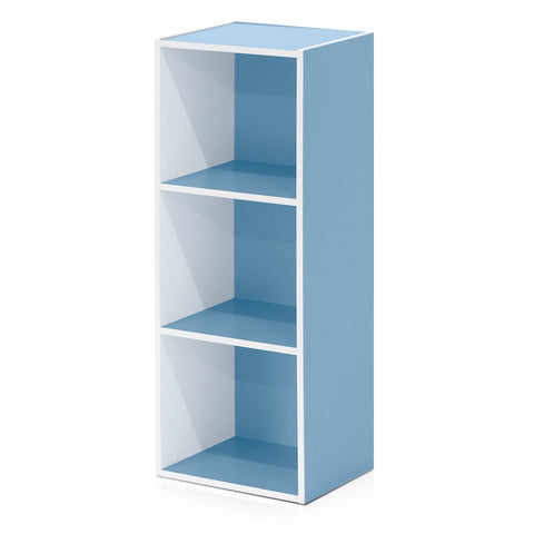 Furinno LUDER Book Shelf, 3-Cube Bookshelf, Bookcase with Open Shelves, 9.3 x 12 x 31.5, Easy Assembly, for Living Room, Bedroom, Home Office, White/Light Blue