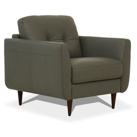 Oakestry Radwan Tufted Leather Accent Chair Pesto Green Upholstered Durable Stylish Mid Century Modern Living Room Office Lounge Premium Home Décor Elegant Compact Statement Seating Furniture