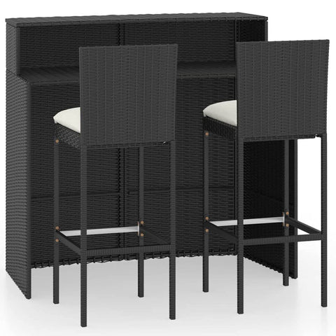 vidaXL Patio Bar Set 3 Piece, Outdoor Bar Table and Stools with Footrest, Patio Furniture Set with Cushions, Dining Set, Farmhouse Modern, Black