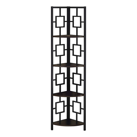 Monarch Specialties I 3612 Bookshelf, Bookcase, Etagere, Corner, 4 Tier, 62" H, Office, Bedroom, Metal, Laminate, Brown, Black, Contemporary, Modern