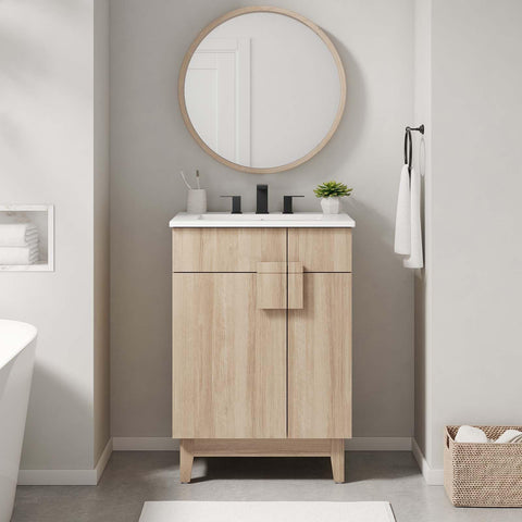 Modway EEI-6399-OAK Miles 24” Bathroom Vanity Cabinet (Sink Basin Not Included), Oak