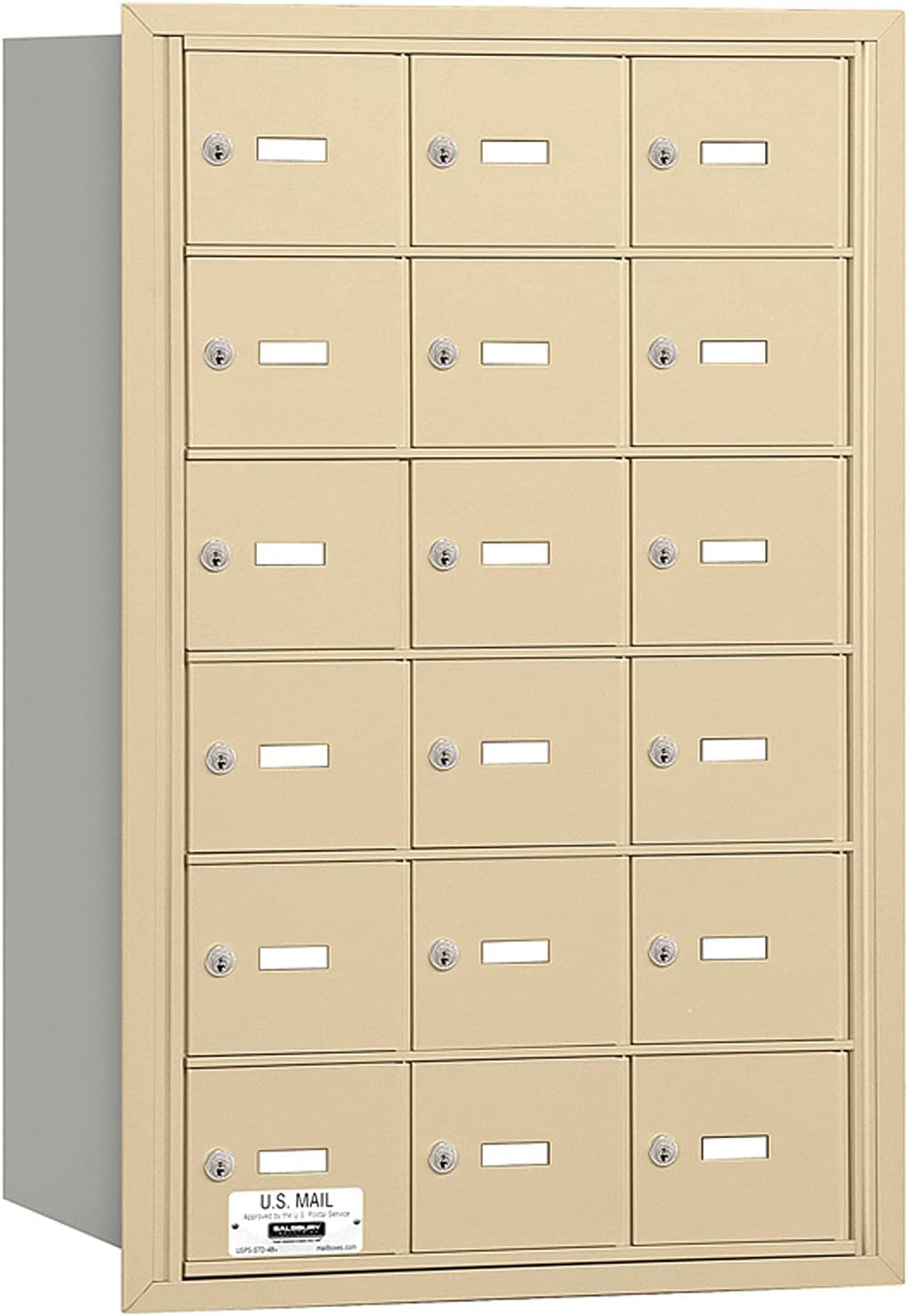 Salsbury Industries 3618SRU 4B Plus Horizontal Mailbox, 18 A Doors, Rear Loading, USPS Access, Sandstone