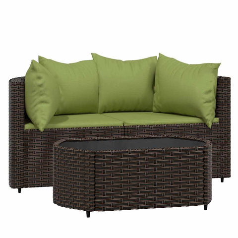 vidaXL 3 Piece Patio Lounge Set with Cushions, Brown Poly Rattan Outdoor Furniture, Weather- Garden Sofa Set with Tempered Glass Top Table