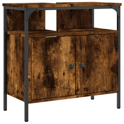 vidaXL Bathroom Sink Cabinet - Smoked Oak 23.6"x11.8"x23.6", Engineered Wood Storage Cupboard with Sturdy Powder-Coated Steel Frame, Modern Under-Sink Organizer