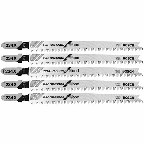 Bosch T234X 5 pc. 4-1/2 in. 8-12 TPI Progressor for Wood T-Shank Jig Saw Blades