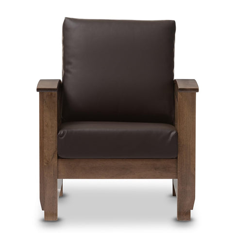 Baxton Studio Charlotte Faux Leather Chair, Dark Brown and Walnut Brown