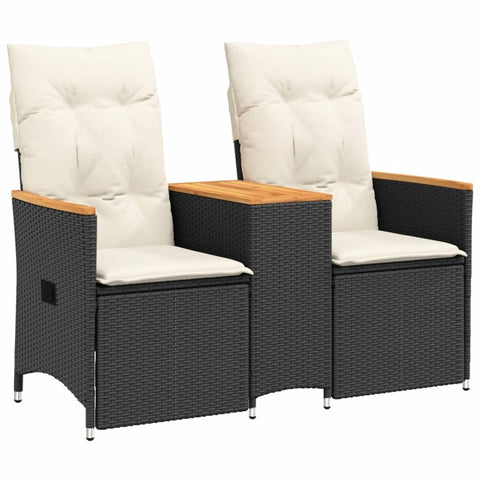 vidaXL 2-Seater PE Rattan Reclining Garden Sofa in Black