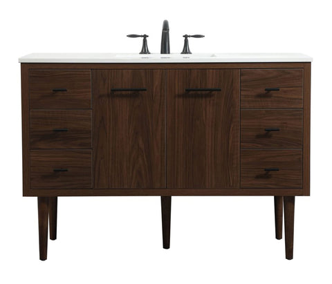Elegant Decor Indoor Modern Under Sink Bathroom Fixtures Storage Organizer Cabinet 48 inch Single Bathroom Vanity - Walnut