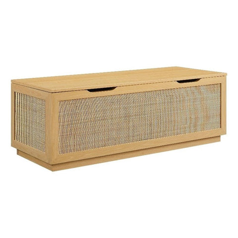 Modway Soma Rattan Storage Bench in Oak – Faux Cane Flip-Top Low Profile Storage Ottoman for Bedroom, Entryway, or Living Room