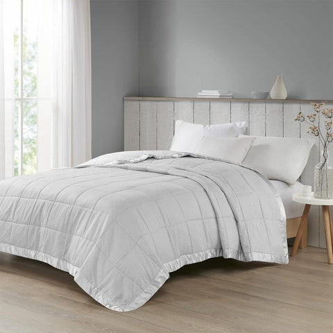 Oakestry Cambria Down Alternative Blanket Reversible Lightweight for All-Season Soft Bed Cover with Satin Trim Cozy Warm Luxury Bed, Oversized King, Gray