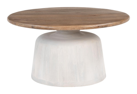 Goblet Coffee Table Brown & White, Brown Coffee Table, Modern Style, Mango Wood Round Shape Tabletop, Mango Wood, Indoor Living, 31.5" W x 31.5" D x 15.7" H