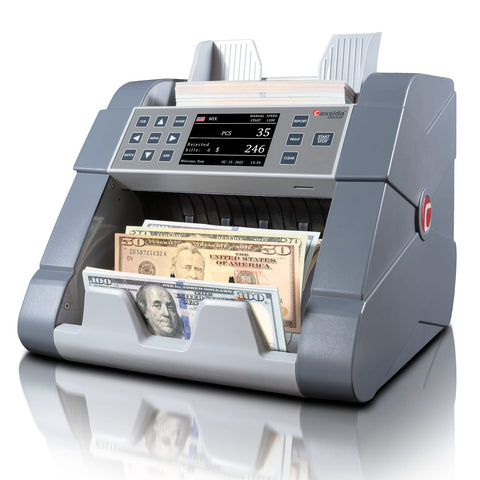 Cassida 8800R USA Premium Bank-Grade Mixed Denomination Money Counter Machine, Advanced Counterfeit Detection, Multi-Currency, 3-Year Warranty, Includes External Display, Printing Enabled