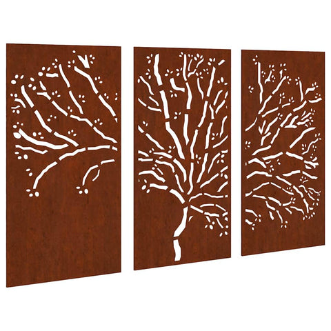 vidaXL Rustic Corten Steel Patio Wall Decorations, Set of 3, Tree Branch Design, Weather Resistant, Easy Installation, Garden Wall Art 41.3 x 21.7 Inches