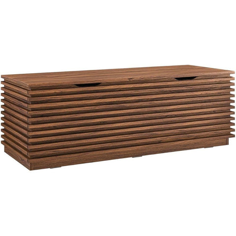 Oakestry 47-inch Retro Accent Rectangular Walnut Storage Bench with Wood Grain Finish Mid-Century Stylish Seating and Storage for Living Room Entryway or Bedroom Organization