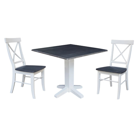 IC INTERNATIONAL CONCEPTS 36" Solid Wood Square Dual Drop Leaf Dining Table with 2 Dining Chairs