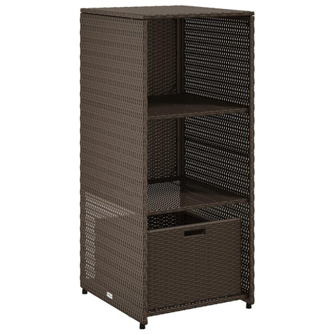 vidaXL Outdoor Storage Cabinet-Brown PE Rattan, Steel Frame, 2 Shelves and 1 Drawer, Weather- Organizer for Patio/Garden