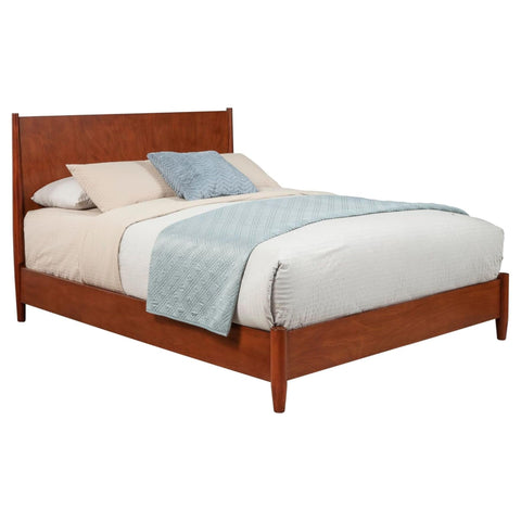 Oakestry Mid Century Platform Bed Full Acorn Solid Wood Mahogany Okoume Veneer Sleek Frame Low Profile Wooden Slats No Box Spring Needed Durable Bedroom Furniture Compact Modern Design Easy Setup