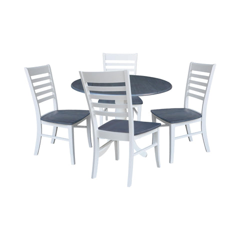 IC INTERNATIONAL CONCEPTS 42 in. Drop Leaf Wood Dining Table and 4 Ladderback Chairs in White/Heather Gray
