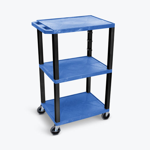 LUXOR UCPL1BU-B 42"H 3-Shelf Utility Cart - Blue Shelves, Black Legs