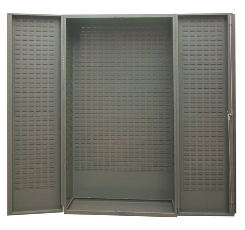 Heavy Duty Cabinet 14 Gauge 48 x 24 x 84 4 Inch Deep Box Doors with Louvered Panel Lockable Chrome Handle with Keys Gray