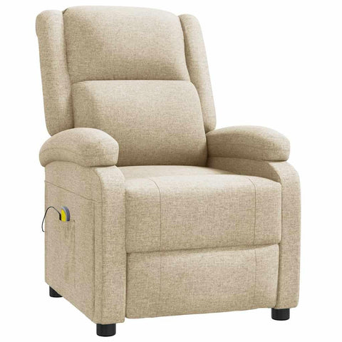 vidaXL Cream Fabric Massage Recliner Chair - Manual Recline, Vibration Massage with Remote, 27.6" W Comfort Seat for Living Room/Lounge