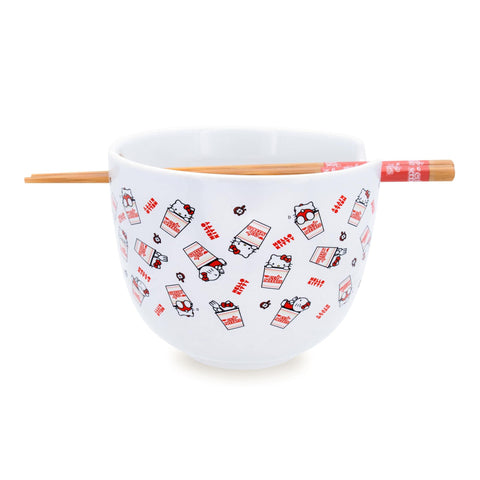 Sanrio Hello Kitty x Nissin Cup Noodles Ceramic Dinnerware Set | Includes 20-Ounce Ramen Noodle Bowl and Wooden Chopsticks