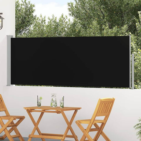 Oakestry Premium Black and Gray Retractable Patio Side Awning Outdoor Privacy Screen UV and Tear Resistant Polyester Fabric with Iron Base Shade Divider for Garden Balcony Terrace